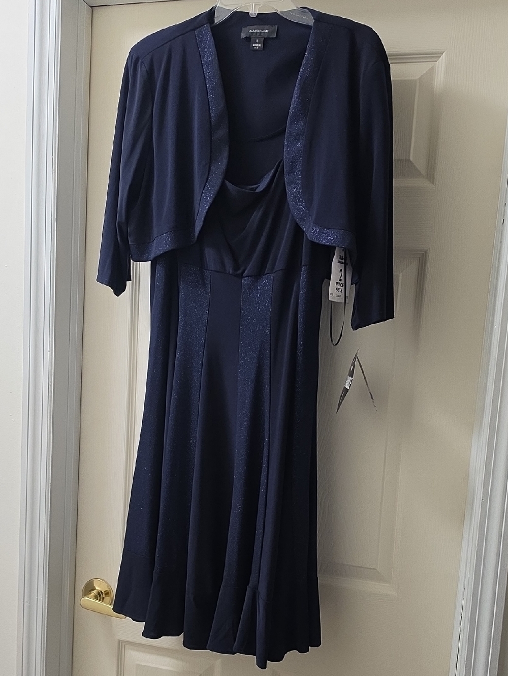 R&M Richards Navy Glitter Panel Midi Dress with Jacket